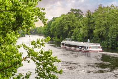 Beyaz tatil feribot tekne gezisi ile Avrupa'nın güzel orman Nehri üzerinde