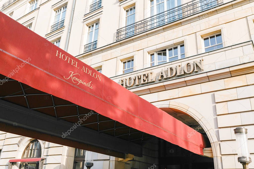 16 MAY 2018, BERLIN, GERMANY: Entrance to the Luxury Hotel Adlon Kempinski