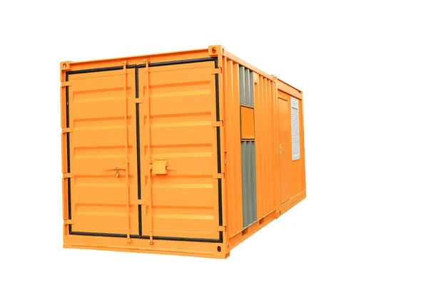 白で隔離の宿泊施設に使用されるオレンジ色の貨物輸送用コンテナー — ストック写真