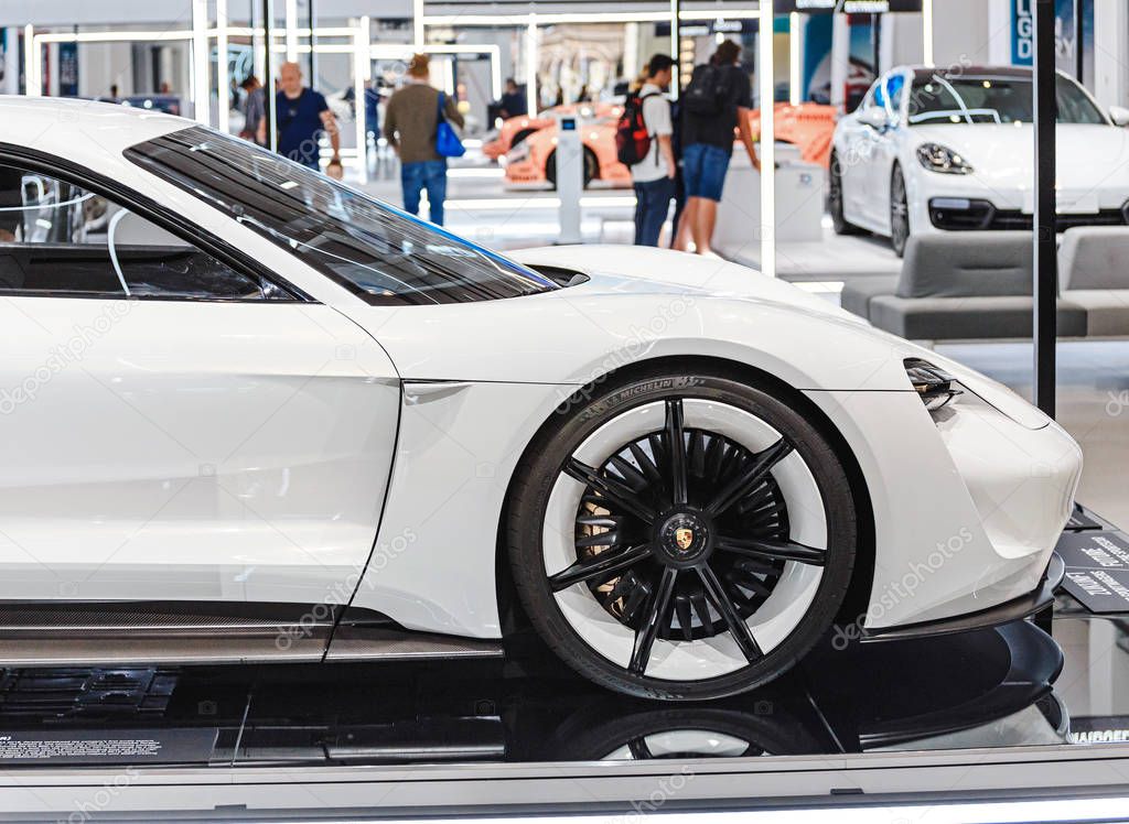 17 MAY 2018, BERLIN, GERMANY: Porsche sports car at Volkswagen Group forum Drive exhibition museum