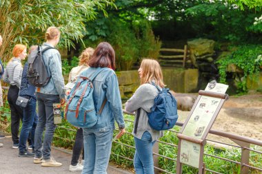 18 Mayıs 2018, Berlin, Almanya: Hayvanat Bahçesi, aile eğlence kavramı izlerken hayvanları insanlar