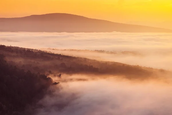Красочный Пейзаж Горах Туманом Солнцем — стоковое фото