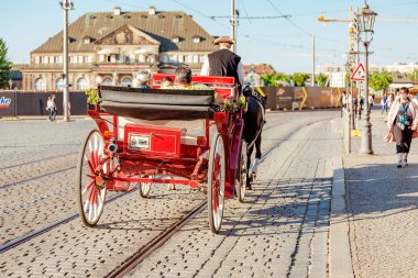 Dresden, Almanya - 20 Mayıs 2018: turistik bir at arabası Tur Dresden sürme
