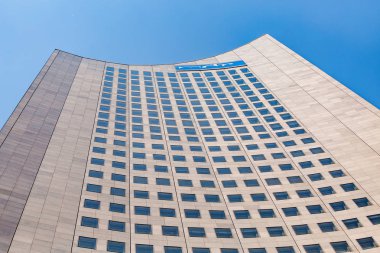Leipzig, Almanya - 21 Mayıs 2018: Panorama kule skyscrapper