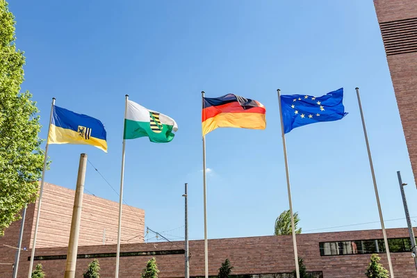 Bandeiras Comunidade Europeia Alemanha Leipzig — Fotografia de Stock