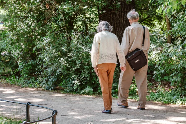 Pareja Mayor Caminando Aire Libre Juntos Tomados Mano — Foto de Stock