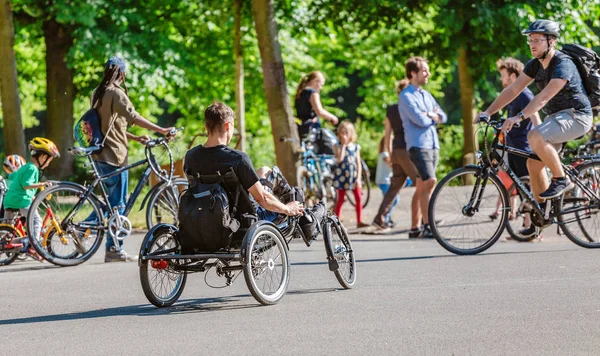 Leipzig Germany May 2018 Disabled Man Special Handbike Bicycle — Stock Photo, Image
