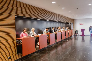 21 Mayıs 2018, Leipzig, Almanya: Notebook Leipzig Üniversitesi içinde öğrencilere