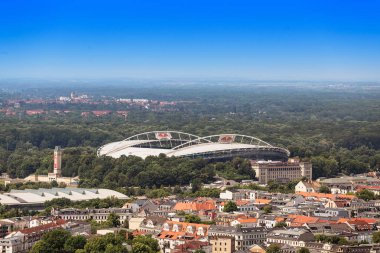 21 Mayıs 2018, Leipzig, Almanya: Leipzig hava cityscape görünümünden gözlem noktası