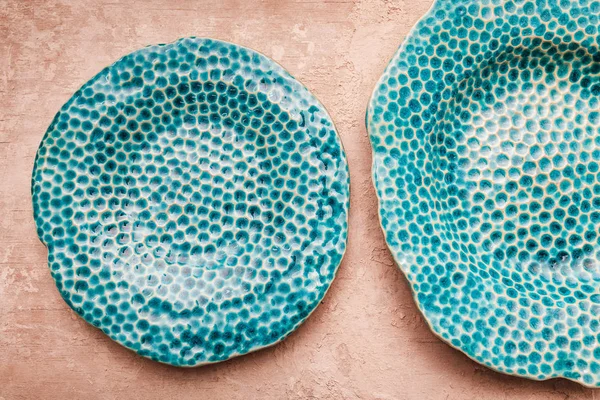 Handmade decorative ceramic dishes as pottery concept