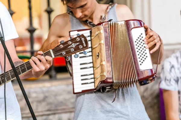 Temmuz 2018 Zaragoza Spanya Sokak Müzisyen Grubu Grup Müzik Çalma — Stok fotoğraf