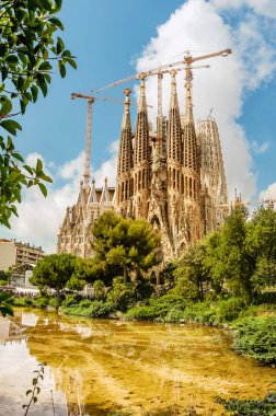 Barcelona, İspanya - 11 Temmuz 2018: Sagrada Familia Katedrali. Barselona ana dönüm noktası olduğunu ve mimarı Antonio Gaudi, yapı 1882 yılından bu yana olmak