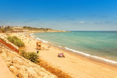 16 Temmuz 2018, Tarragona, İspanya: Tarragona city Beach, Costa Dorada sahil panoramik görünüm
