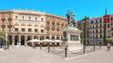 17 JULY 2018, REUS, SPAIN: View of the main Prim Square in Reus city clipart