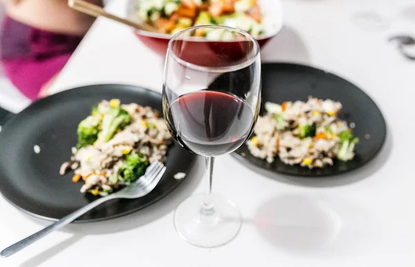 Delicious Dinner Grilled Vegetables Wine — Stock Photo, Image