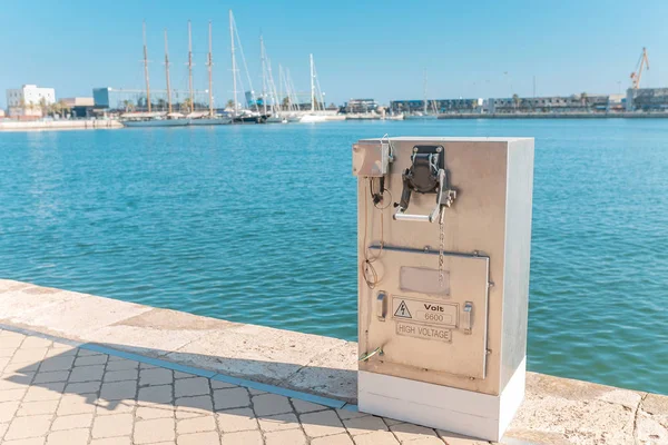 Charging station for boats, electrical outlets power supply in sea port