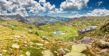 Madriu Perafita Claror Pyrenees mountain Valley and hiking refuge shelter in Andorra, UNESCO world heritage place clipart