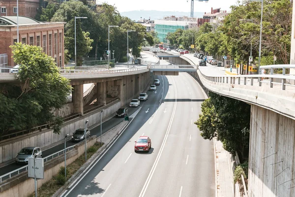 Juli 2018 Barcelona Spanje Luchtfoto Schot Van Weg Met Verkeer — Stockfoto