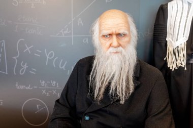 28 JULY 2018, BARCELONA, SPAIN: the wax figure of Mendeleev in Cosmocaixa science museum clipart