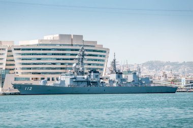 29 Temmuz 2018, Barselona, İspanya: savaş gemisi liman Barcelona ile ikinci dünya savaşı Japonya bayrağı