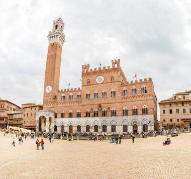 17 Ekim 2018, Siena, İtalya: The Torre del Mangia Tower ve Palazzo Publico atchitecture seyahat Tuscany kavramında