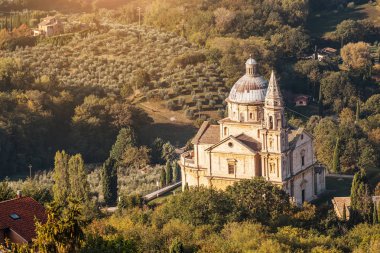 Havadan görünümü, ünlü Kilisesi, San Biagio Montepulciano, İtalya