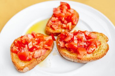 Toskana bruschetta ekmek Domates ve zeytin yağı, İtalyan mutfağı kavramı ile