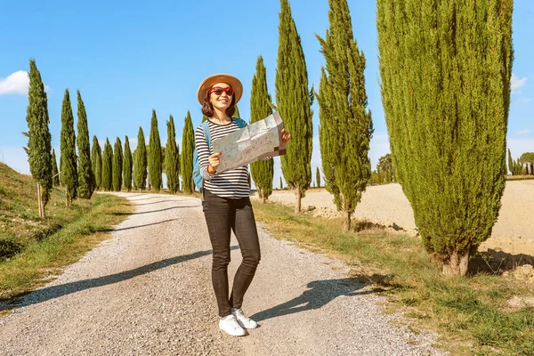 Dovolená Cestování Slavné Cypřišová Alej Turistické Destinace Toskánsko Itálie — Stock fotografie