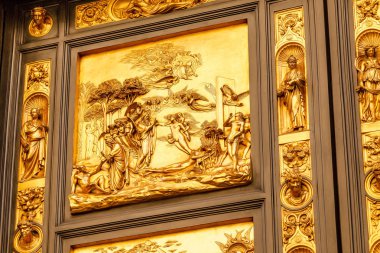 Ünlü turistik landmark Duomo Bazilika Katedrali Floransa, ayrıntı closeup görünümü