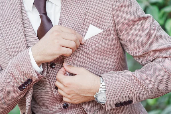 Man in vintage suit with handkerchief, fashion and style concept