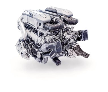 Güçlü sportif araba Chrome Engine izole beyaz