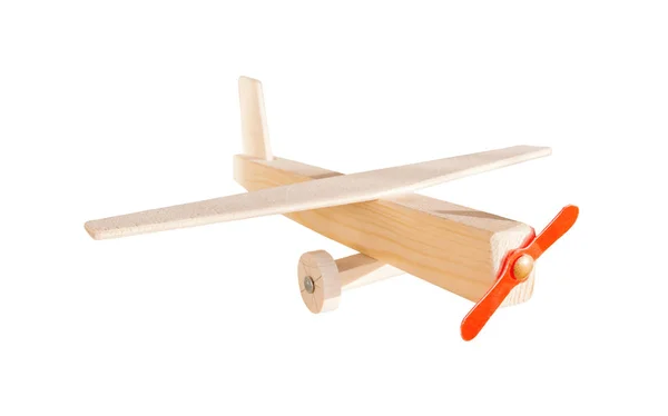 Avión de juguete de madera aislado en blanco, como concepto de transporte aéreo — Foto de Stock