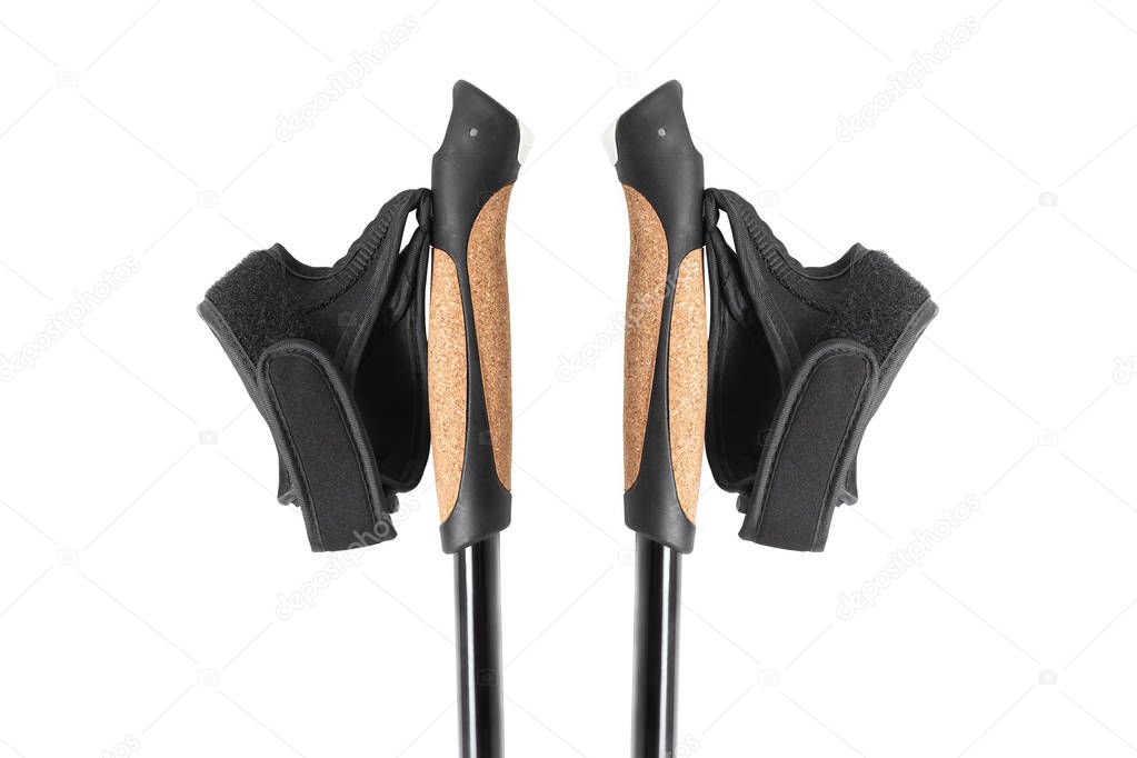 Pair of nordic walking poles handles isolated on white