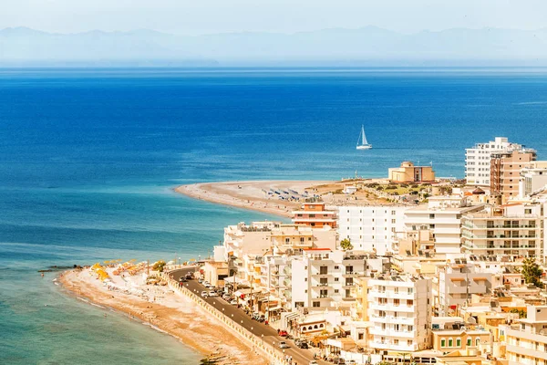 Aerial hill top view on Rhodes city and mediterranean sea. Tropical resort and vacation concept — Stock Photo, Image