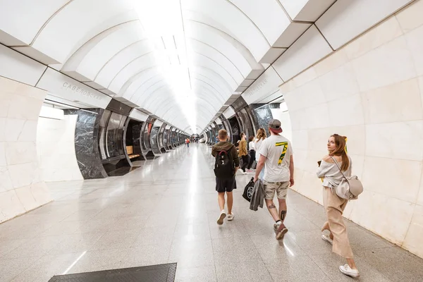 01 June 2019, Moscow, Russia: Moscow modern metro station Savelovskaya interior — Stock Photo, Image