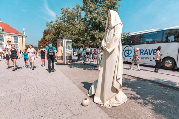 19 июля 2019 года, Вена, Австрия: Живая статуя с туристами на улице Вена — стоковое фото