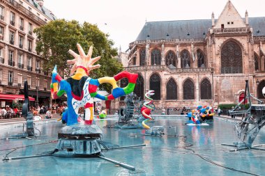 26 July 2019, Paris, France: Modern art Sculptures in the Stravinsky fountain near Centre Pompidou clipart