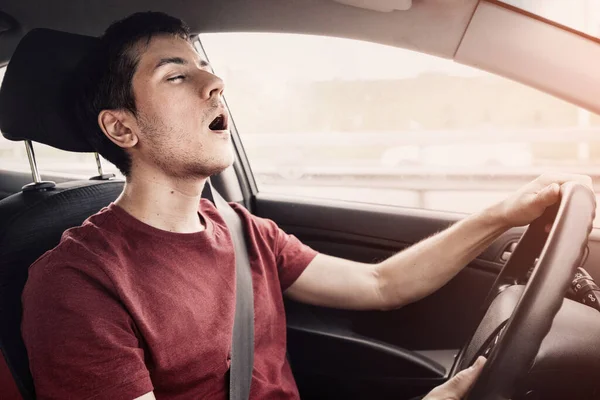 Hombre Que Conduce Coche Quedó Dormido Controla Situación Carretera Drogado —  Fotos de Stock