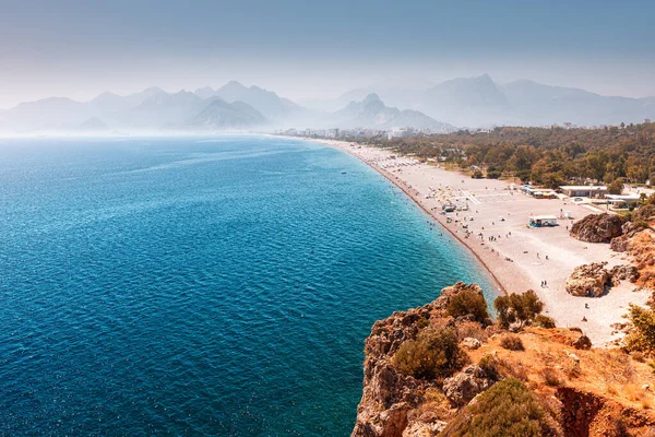 Vista Aérea Famosa Praia Konyaalti Mais Longa Antalya Férias Passeio — Fotografia de Stock