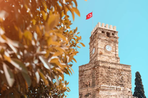 Antiguo Edificio Torre Del Reloj Antalya Complejo Turístico Destinos Arquitectura — Foto de Stock