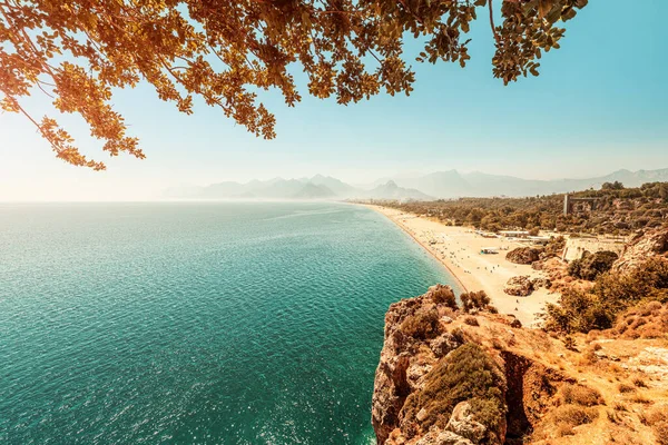 Vista Aérea Famosa Praia Konyaalti Mais Longa Antalya Férias Passeio — Fotografia de Stock