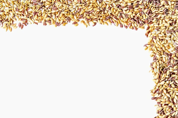 Gemischte Samen Gold Und Brauner Leinsamen Leinsamenmusterrahmen — Stockfoto