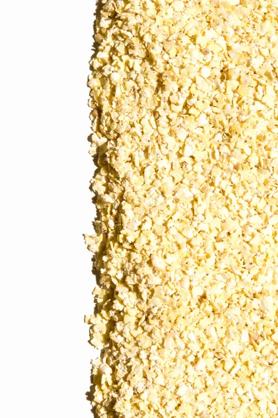 Close Dry Raw Yellow Millet Flakes Frame White Background — Stock Photo, Image