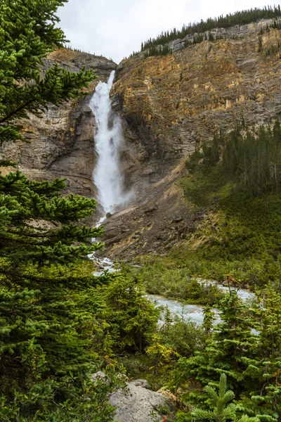 Les Montagnes Rocheuses Cascade Majestueuse Des Chutes Takakkaw Sur Paroi — Photo