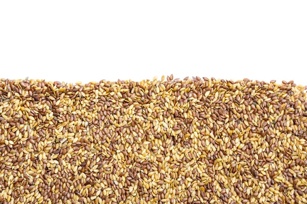 Aus Nächster Nähe Gemischte Samen Gold Und Brauner Leinsamen Leinsamenmusterrahmen — Stockfoto