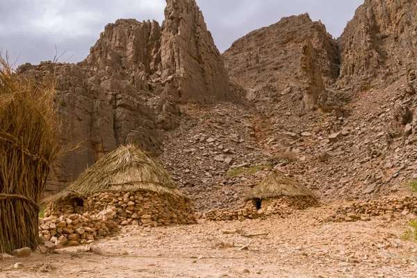 Deserto Saara Aldeia Tuareg Zeriba Tradicional Idaran Usado Temporariamente Aldeia — Fotografia de Stock
