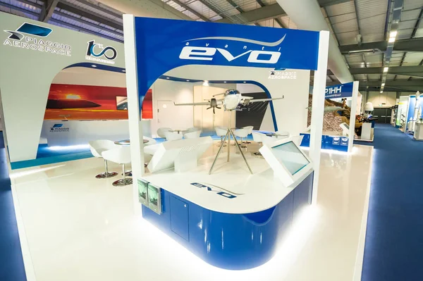 Farnborough July 2018 Piaggio Aerospace Business Stand Promoting Avanti Evo — Stock Photo, Image