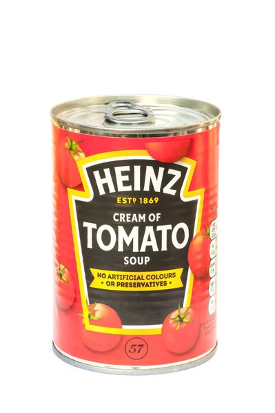 Απομονωμένη Κονσέρβα Ντοματόσουπας Heinz Kraft Εταιρεία Τροφίμων Κατασκευάζει Αυτό Προϊόν — Φωτογραφία Αρχείου