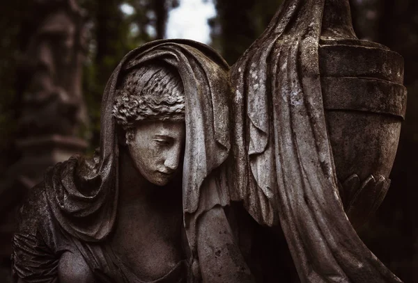Antigua Estatua Tumba Cementerio Lychakivskyj Lviv Ucrania Imagen Vintage Look — Foto de Stock