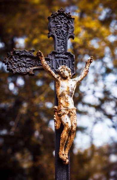 Σταύρωση Παλιό Άγαλμα Στον Τάφο Στο Νεκροταφείο Lychakivskyj Του Λβιβ — Φωτογραφία Αρχείου